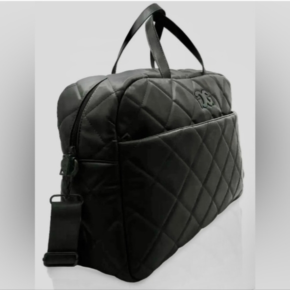 Gilda Paris Quilted Black Weekender Duffel Bag With Crossbody Strap, NWT - Picture 5 of 8